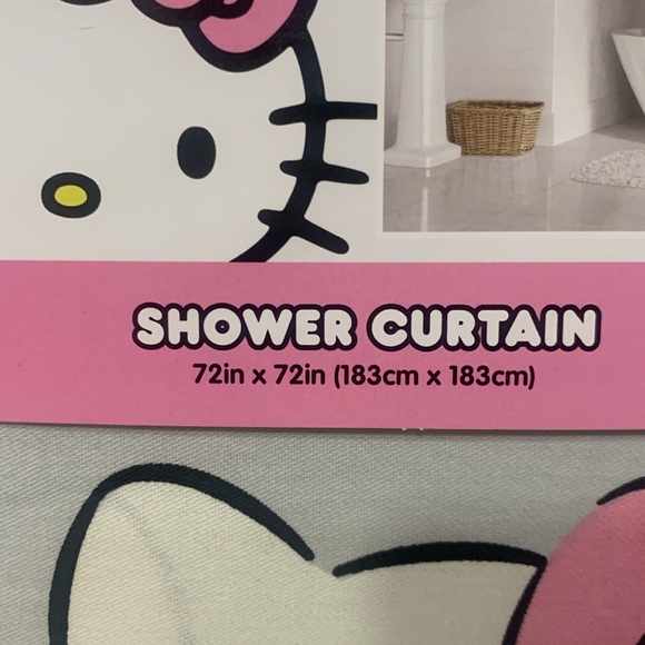 New Hello Kitty & Daisy Spring Flowers 72" x 72" Gray Shower Curtain - Picture 3 of 7